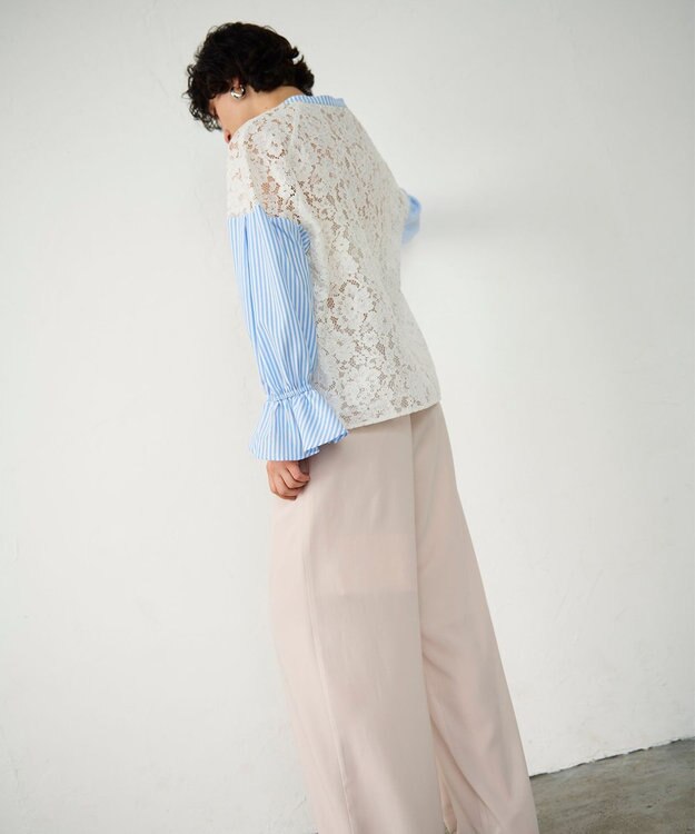 GRACE CONTINENTAL レースコンビブラウス サックス