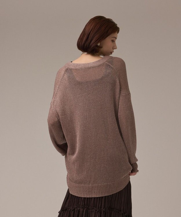 GRACE CONTINENTAL ラメルーズニットカーディガン ベージュ