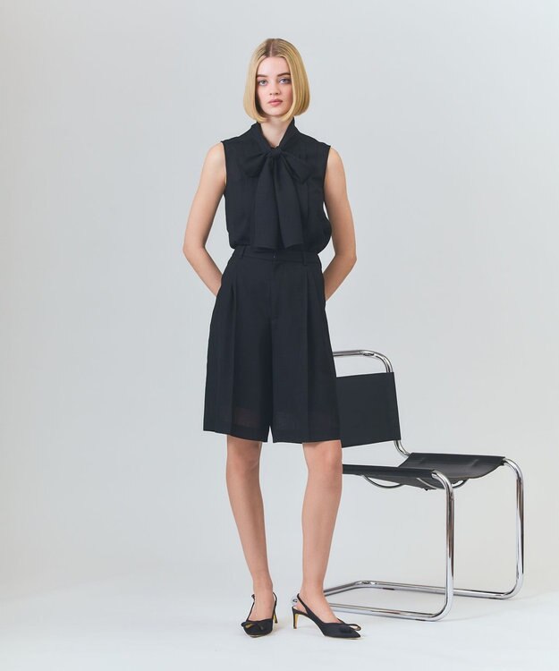 GRACE CONTINENTAL リネンライクボウタイノースリーブ ブラック