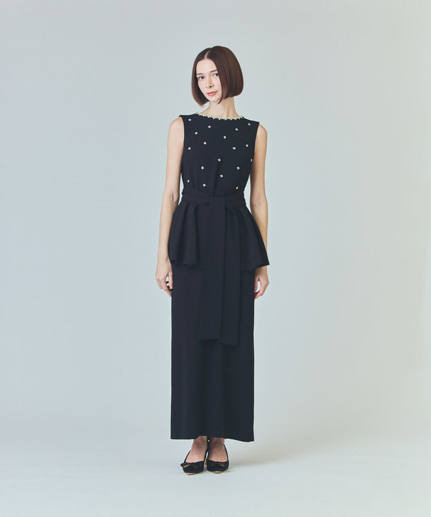 GRACE CONTINENTAL ペプラムリボンドレス ブラック