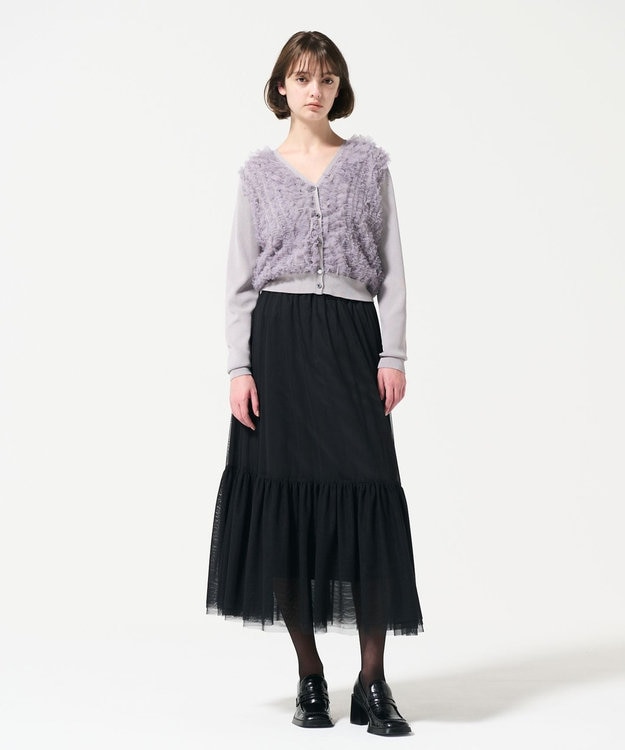 GRACE CONTINENTAL ギャザーフリルニットカーディガン グレー