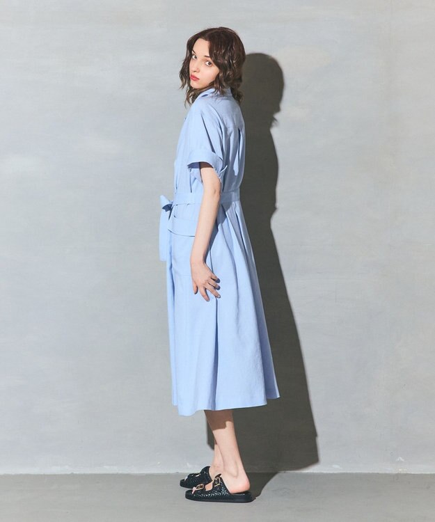 GRACE CONTINENTAL リネンタッチミリタリードレス サックス