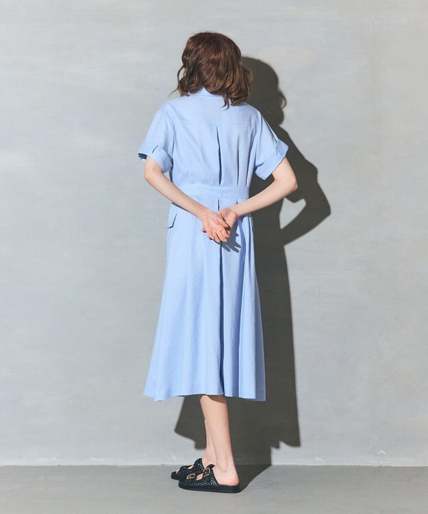 GRACE CONTINENTAL リネンタッチミリタリードレス サックス