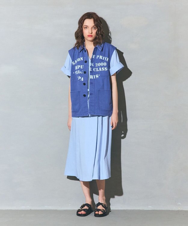 GRACE CONTINENTAL リネンタッチミリタリードレス サックス