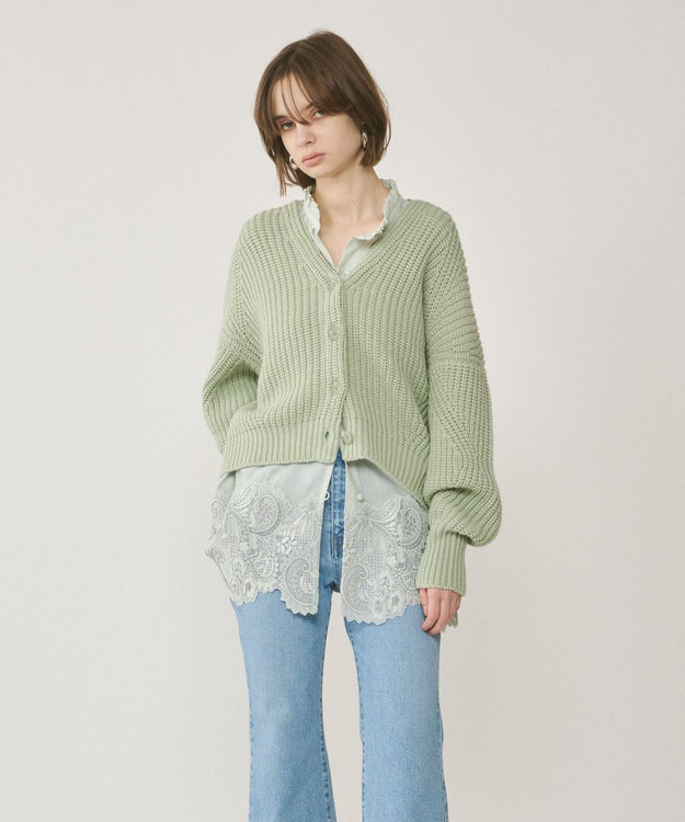 GRACE CONTINENTAL 畦ルーズニットカーディガン ライトグリーン