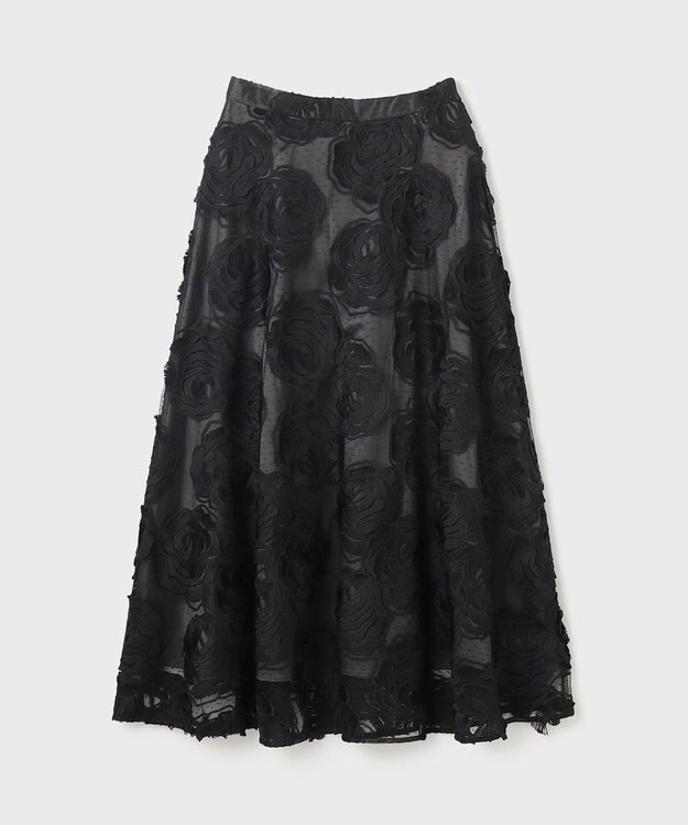 GRACE CONTINENTAL ローズ刺繍フレアスカート ブラック