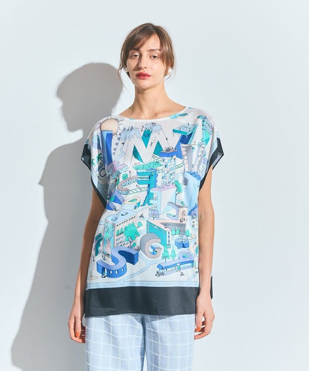 GRACE CONTINENTAL スカーフポンチョトップ ブルー