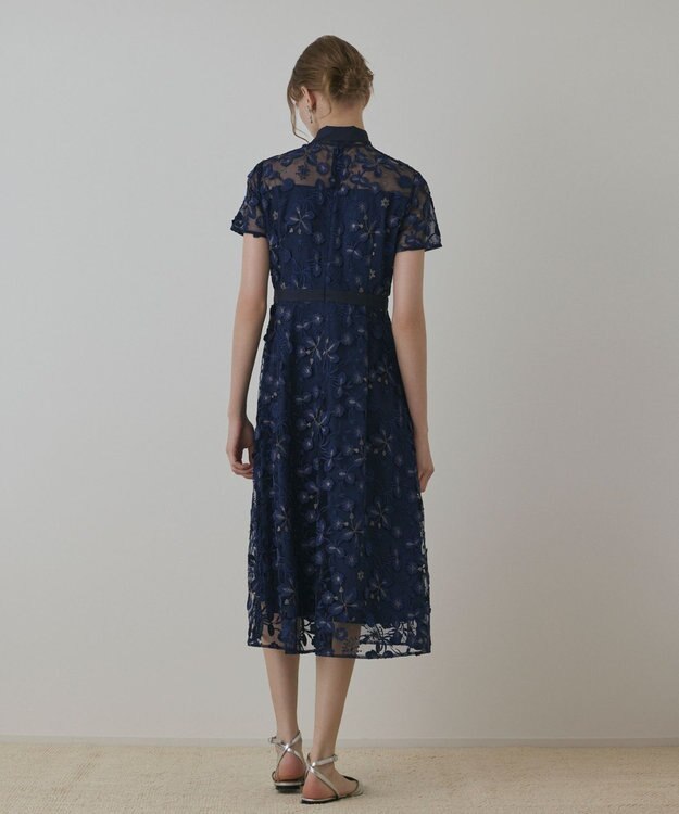 GRACE CONTINENTAL フラワ－フレアドレス ネイビー