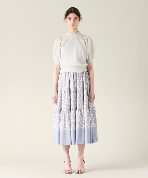 GRACE CONTINENTAL ラメシアーパフニットトップ シルバー