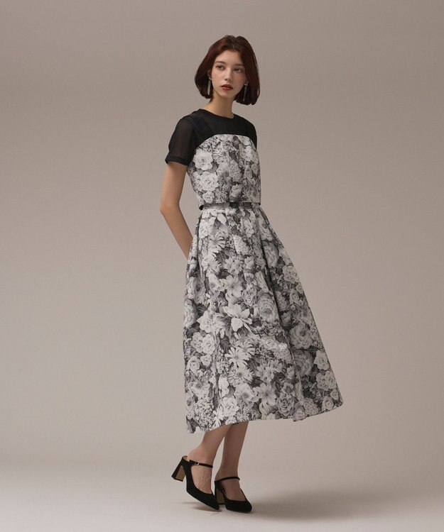 GRACE CONTINENTAL アンティークフラワータックスカート ブラック