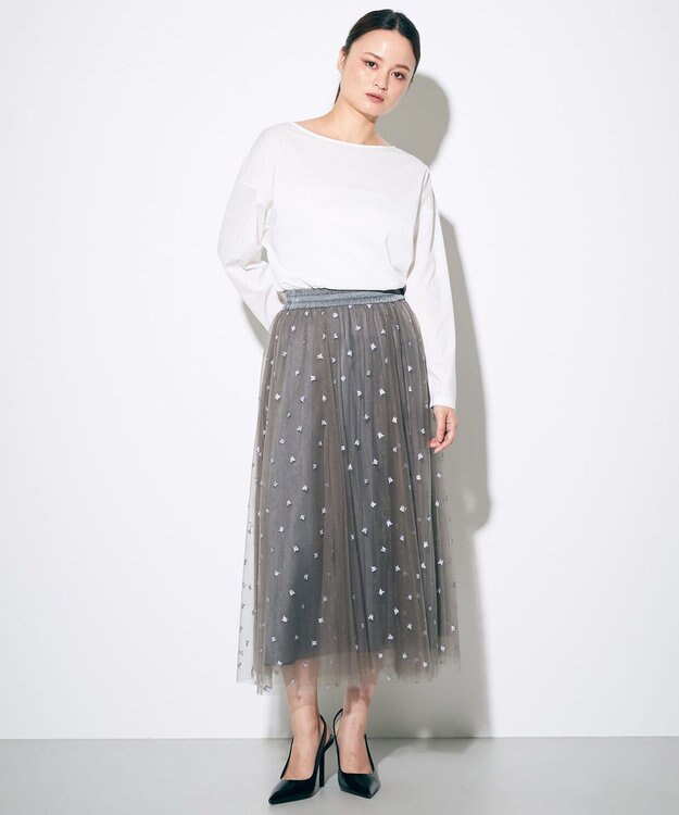 GRACE CONTINENTAL ブーツプリントチュールスカート グレー