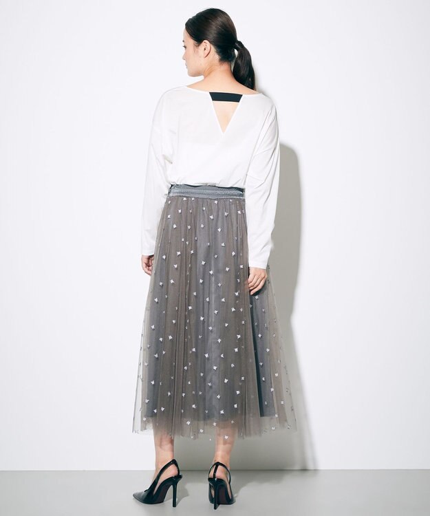 GRACE CONTINENTAL ブーツプリントチュールスカート グレー