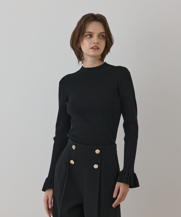 GRACE CONTINENTAL ラメリブニットトップ ブラック