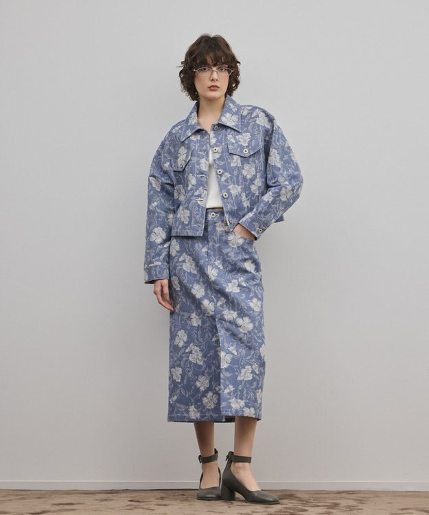 GRACE CONTINENTAL ボタニカルジャガードジャケット ブルー