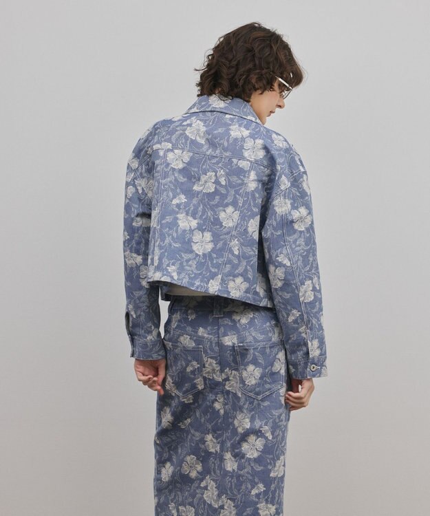 GRACE CONTINENTAL ボタニカルジャガードジャケット ブルー