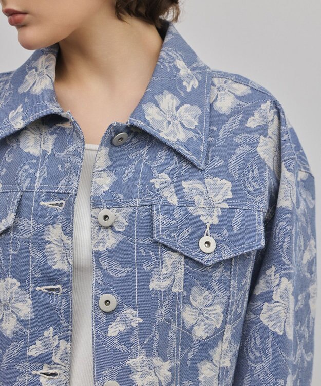 GRACE CONTINENTAL ボタニカルジャガードジャケット ブルー