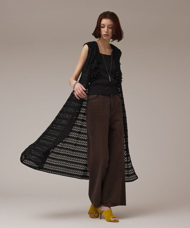 GRACE CONTINENTAL レースロングカーディガン ブラック