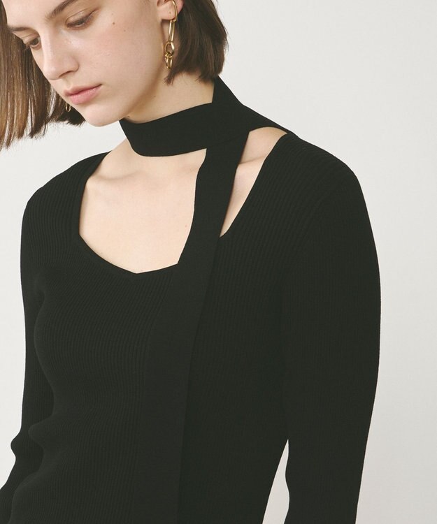 GRACE CONTINENTAL ボウタイリブニットトップ ブラック