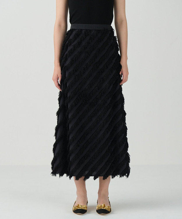 GRACE CONTINENTAL フェザーバイアスロングスカート ブラック