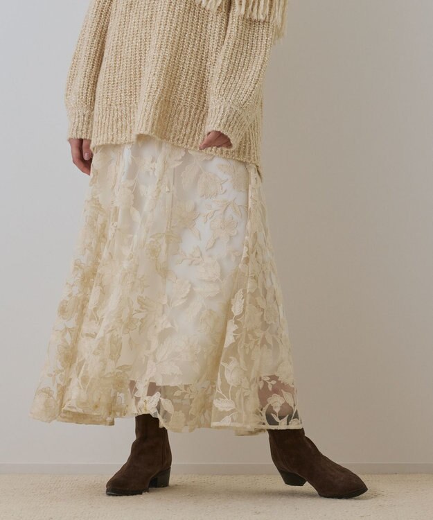 GRACE CONTINENTAL エンブロイダリーフレアスカート キナリ