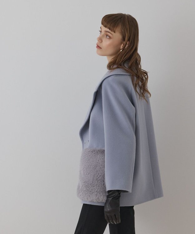 GRACE CONTINENTAL ファーポケットピーコート サックス