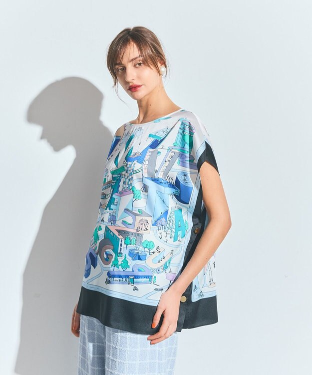 GRACE CONTINENTAL スカーフポンチョトップ ブルー