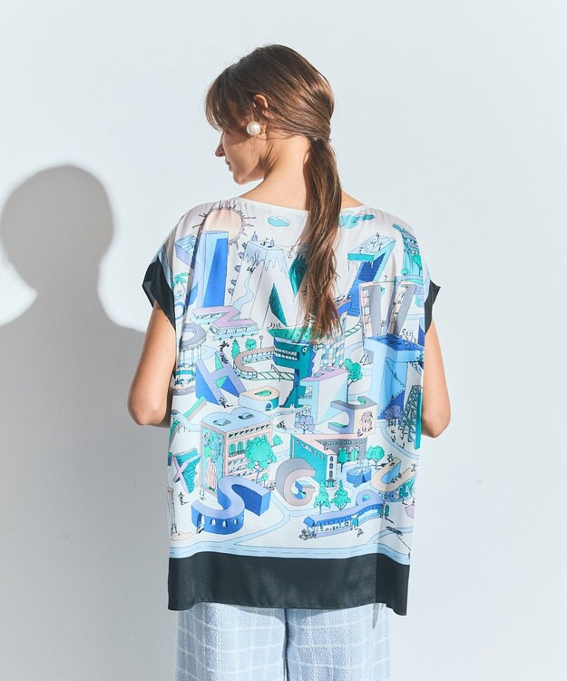 GRACE CONTINENTAL スカーフポンチョトップ ブルー