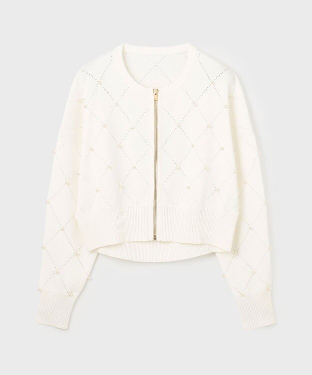 GRACE CONTINENTAL パールニットブルゾン ホワイト