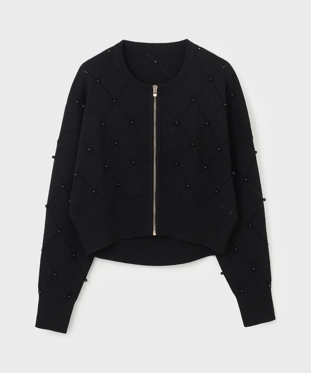 GRACE CONTINENTAL パールニットブルゾン ブラック