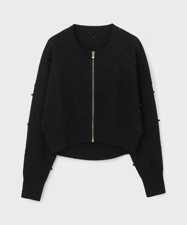 GRACE CONTINENTAL パールニットブルゾン ブラック