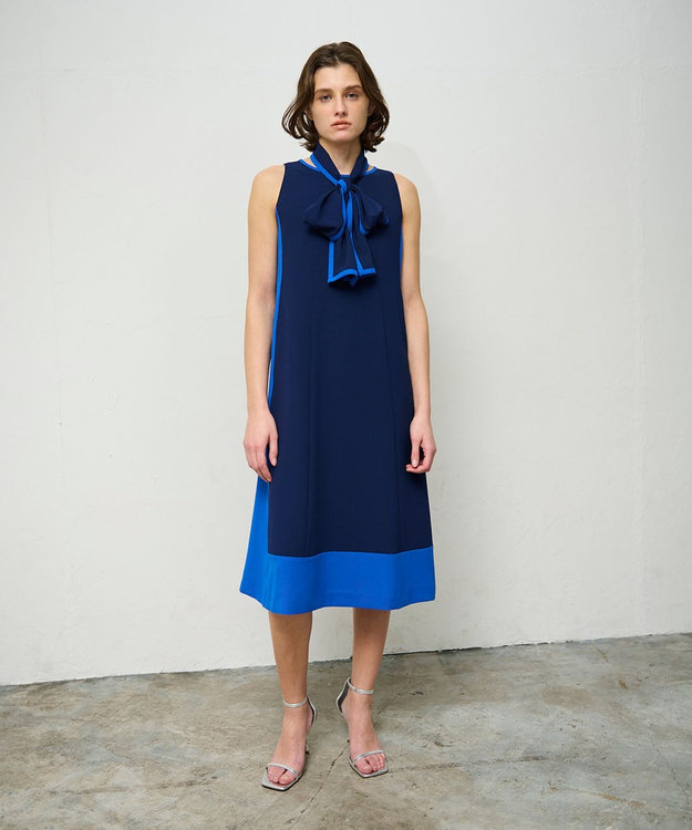 GRACE CONTINENTAL バイカラーフレームドレス ネイビー