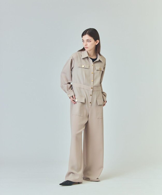 GRACE CONTINENTAL バックサテンオールインワン ベージュ