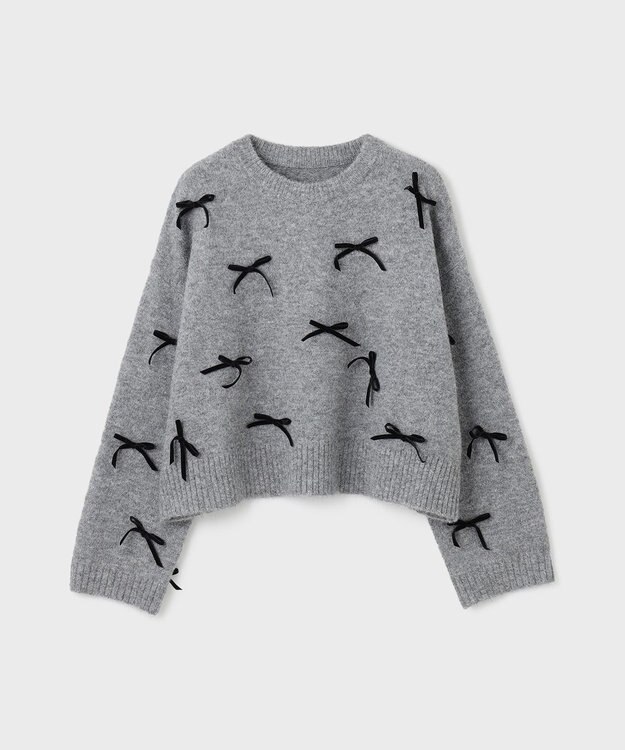 GRACE CONTINENTAL リボンニットトップ グレー