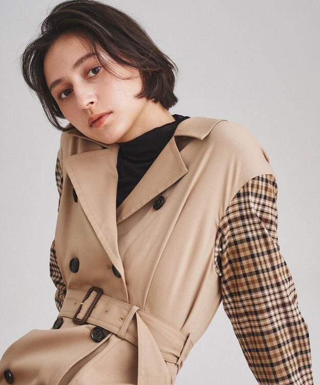 GRACE CONTINENTAL チェックコンビワンピース ベージュ