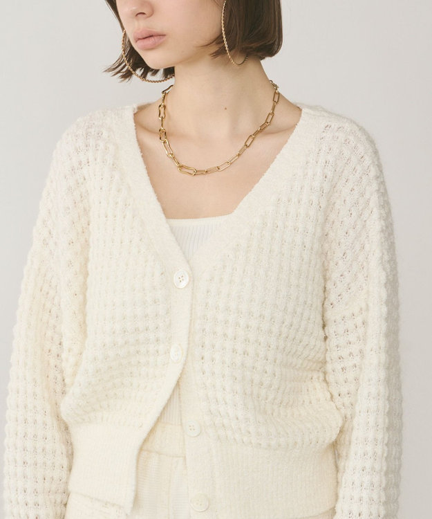 GRACE CONTINENTAL ワッフルショートニットカーディガン ホワイト