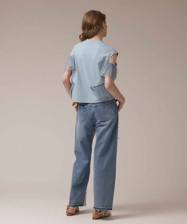 GRACE CONTINENTAL プリーツチュールカットトップ ブルー