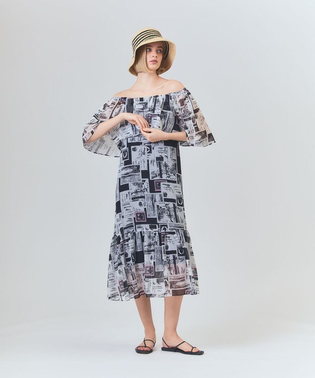 GRACE CONTINENTAL シフォンプリントドレス ブラック