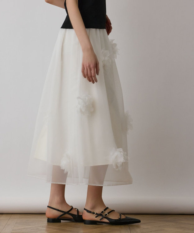 GRACE CONTINENTAL メッシュフラワースカート ホワイト
