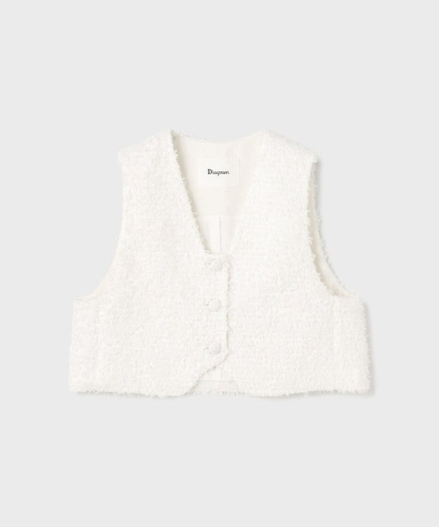 GRACE CONTINENTAL ツイードショートジレジャケット ホワイト