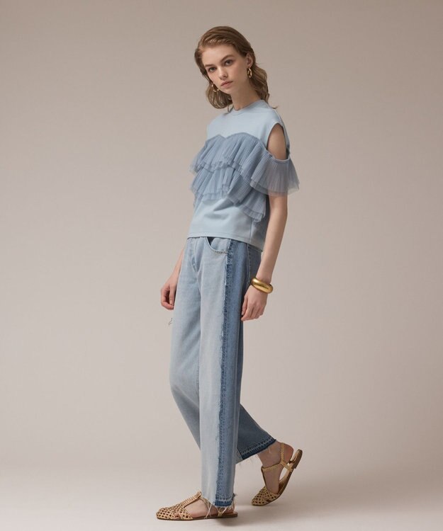 GRACE CONTINENTAL プリーツチュールカットトップ ブルー