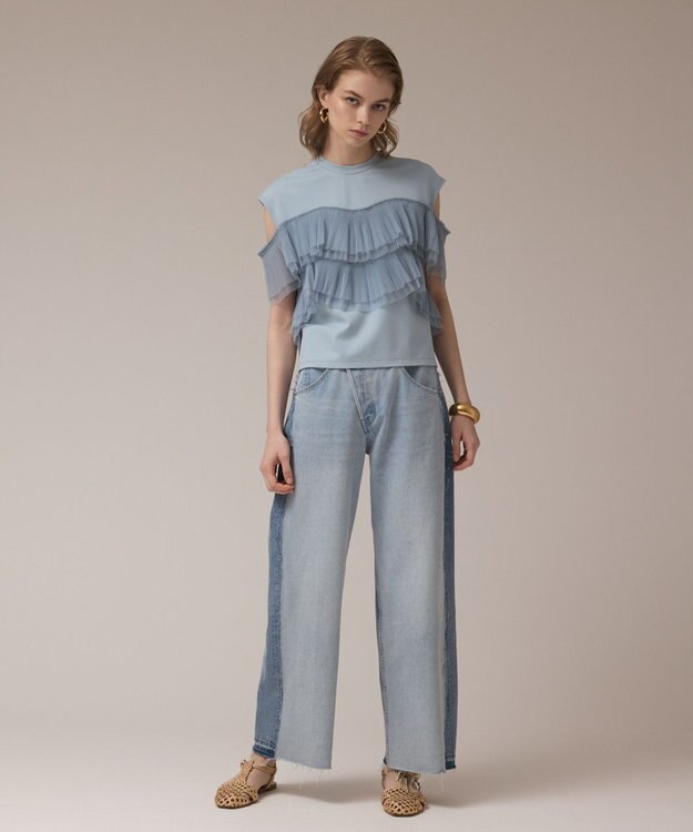 GRACE CONTINENTAL プリーツチュールカットトップ ブルー