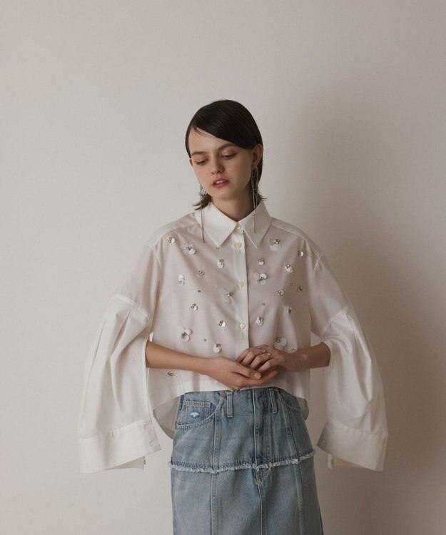 GRACE CONTINENTAL ビジューシャツ ホワイト