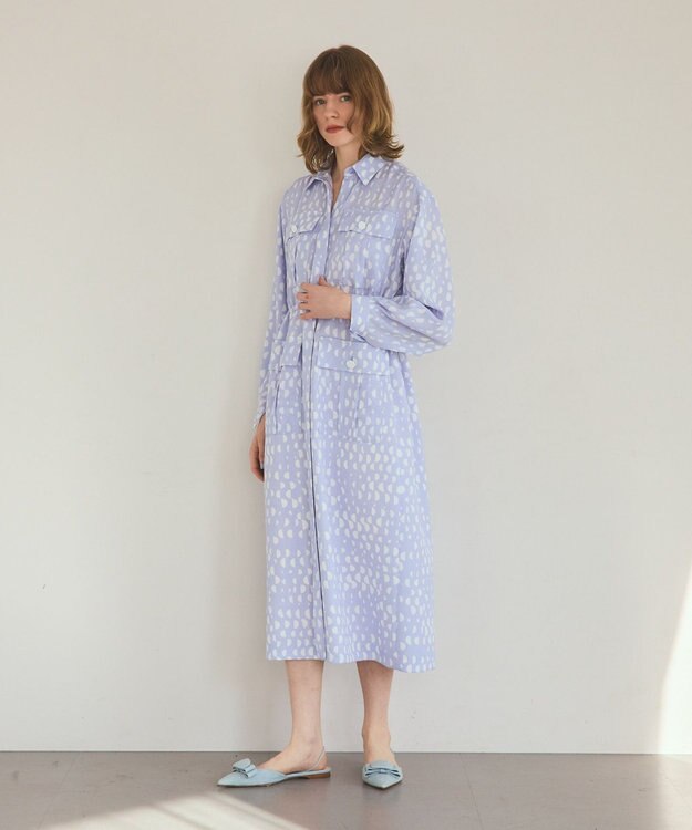 GRACE CONTINENTAL ハーフドットミリタリーワンピース ブルー