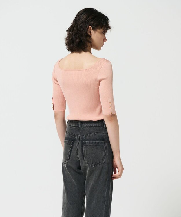 GRACE CONTINENTAL ラメリブニットトップ ピンク