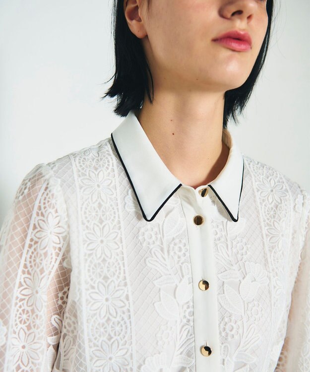 GRACE CONTINENTAL ストライプフラワー刺繍ワンピース ホワイト