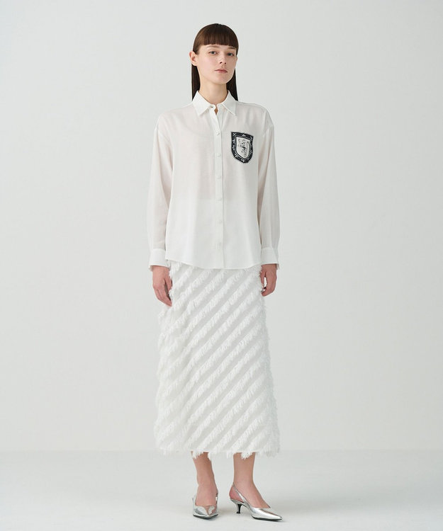 GRACE CONTINENTAL フェザーバイアスロングスカート ホワイト