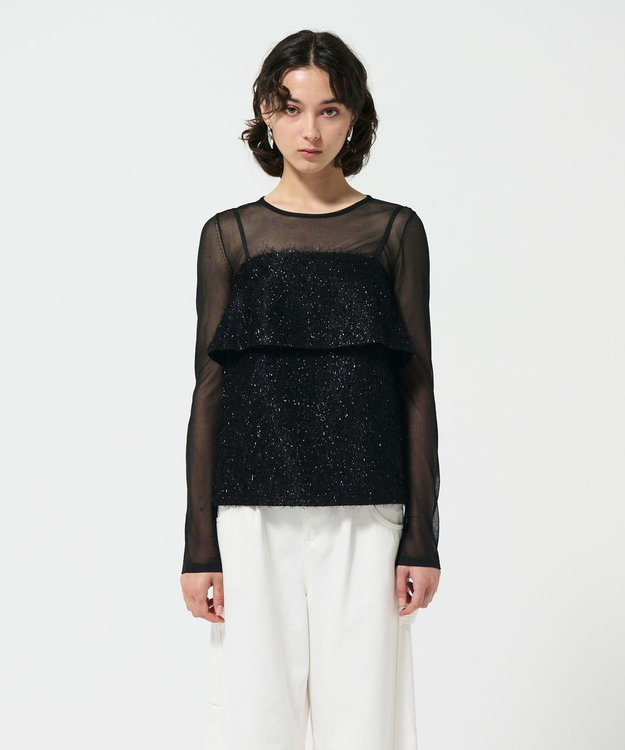 GRACE CONTINENTAL フリンジジャガードノースリーブ トップ ブラック