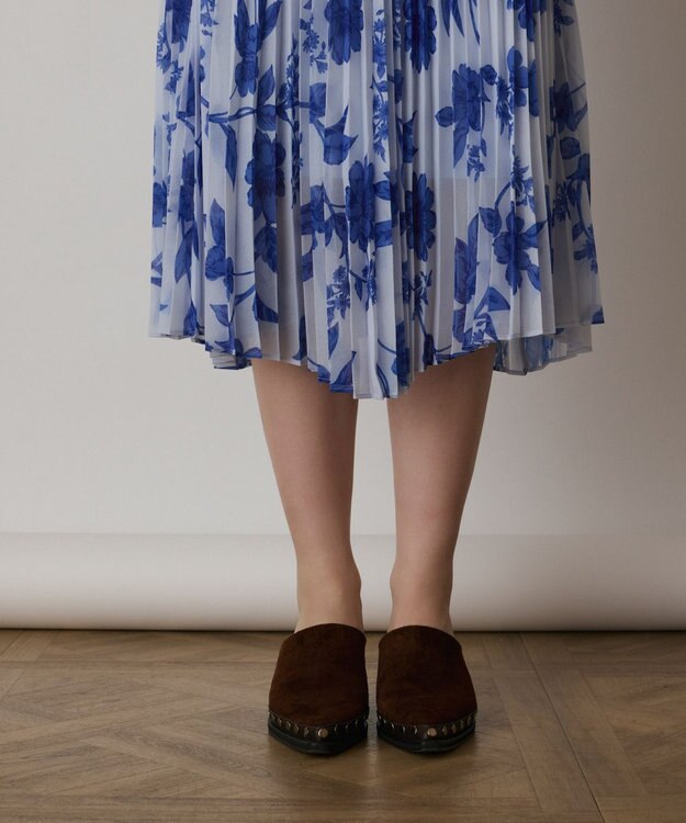 GRACE CONTINENTAL フラワープリントプリーツワンピース サックス