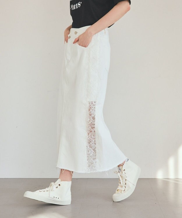 GRACE CONTINENTAL サイドレースデニムスカート ホワイト