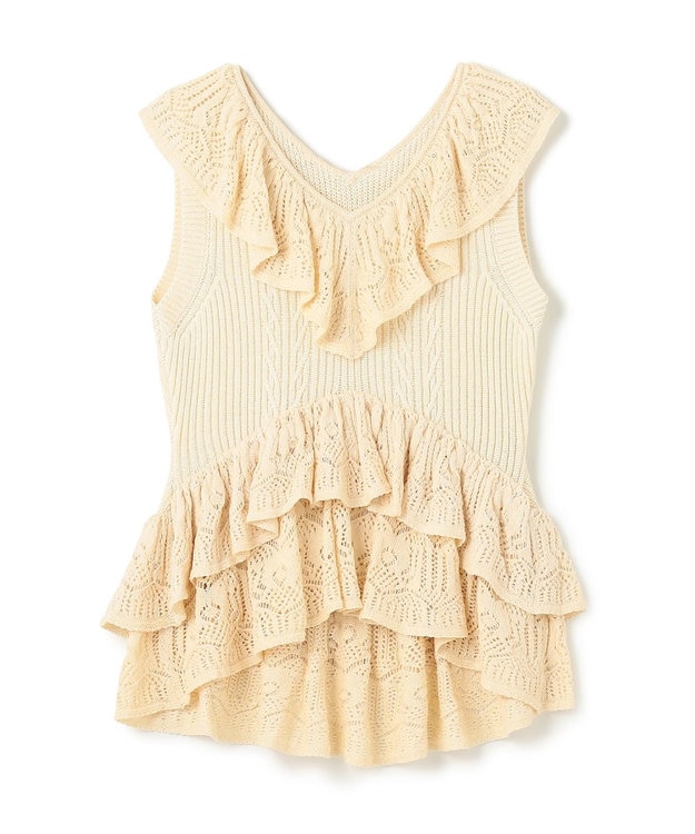 GRACE CONTINENTAL ミックスフリルニットトップ キナリ